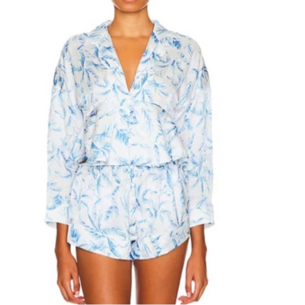 Free People White and Blue PJ Top (size S) with matching PJ shorts (size L)
